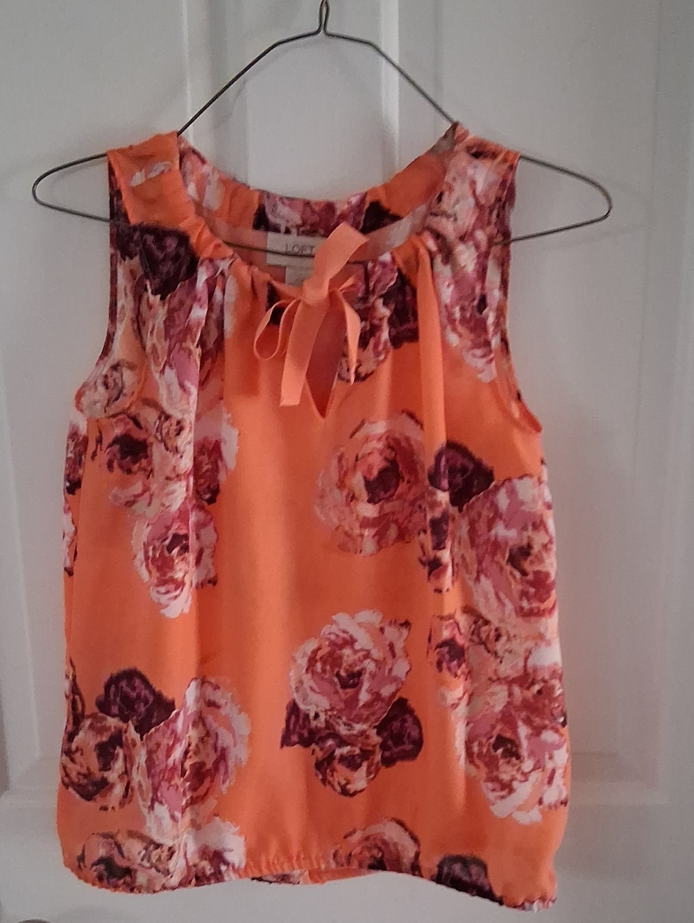 LOFT Coral Floral Tie-Neck Sleeveless Top